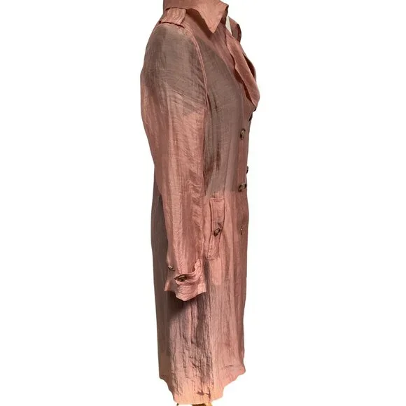 Avec Les Filles Rose Crinkled Lightweight Double Breasted Trench Coat Size S - Picture 4 of 6